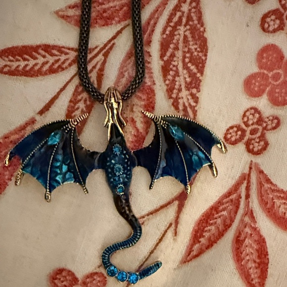 Blue and Black Dragon Pendant Necklace - Picture 2 of 3